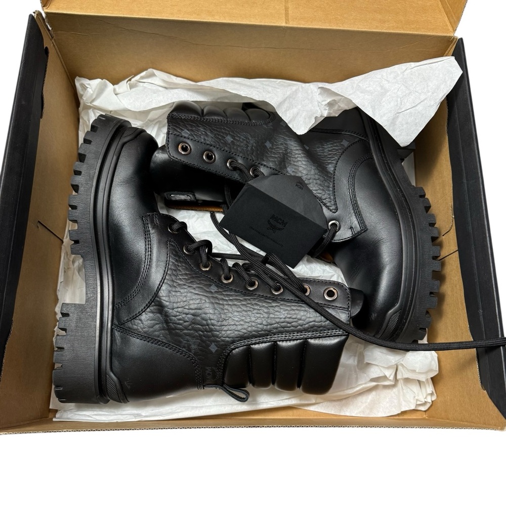 MCM Black Quilted Leather Combat Boots - Picture 4 of 15